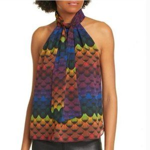 Alice + Olivia Leia Tie-neck Printed Georgette Blouse In Glam Feather